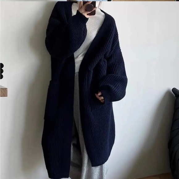 #40 GORGEOUS Chunky Thick Long Over Knee Rib Black Brush Soft Cardigan - Picture 4 of 8